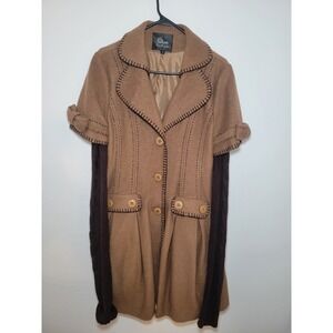 Qxon Los Angeles 100% Wool Brown Trench Coat Womens‎ Size M 3 Button